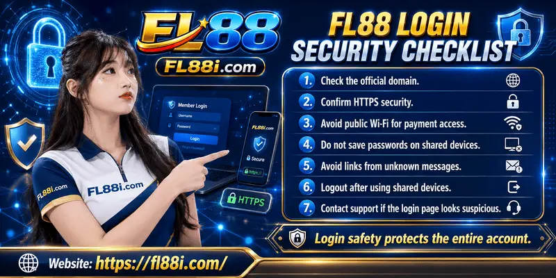FL88 login security checklist displayed on a mobile device for Malaysia users