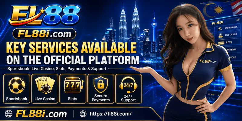 FL88 official platform services including sportsbook, live casino, slots, lottery, fishing games and esports.
